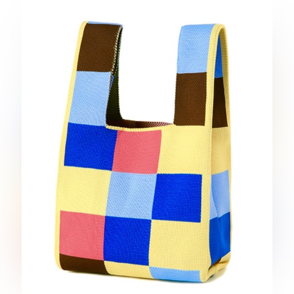 NWOT Square Pattern Knitted Tote Bag  8” x 9.5” - Picture 3 of 7